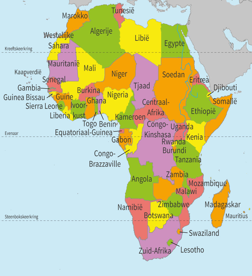 Kaart van Afrika met alle landen