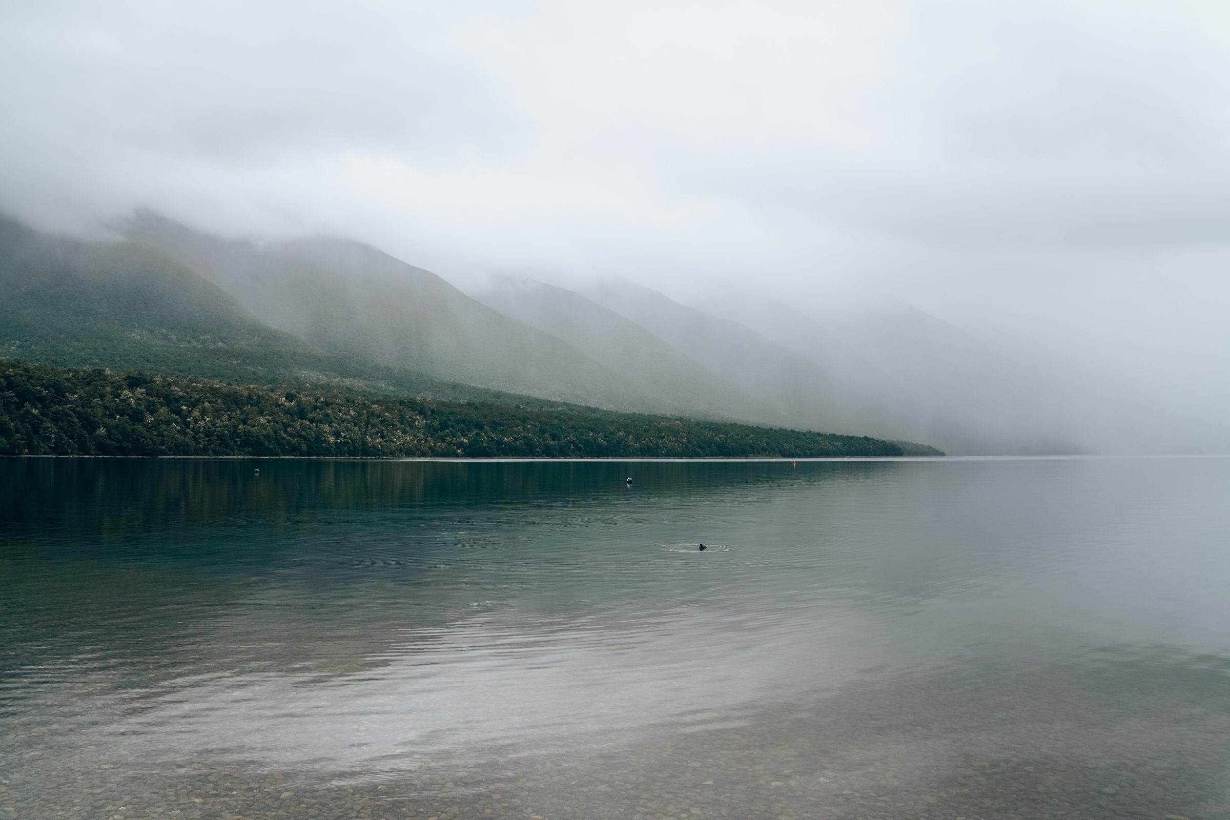 Laag hangende wolke by die Rotoitimeer | Reisinligting Nieu-Seeland