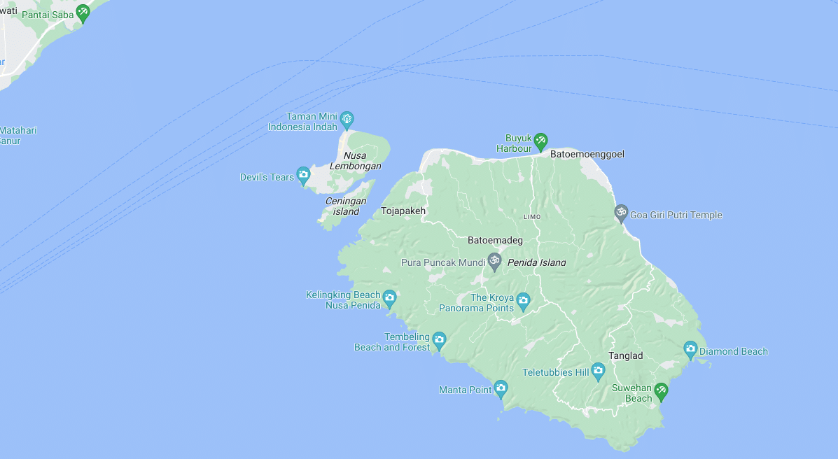 De Nusa eilanden op Google Maps