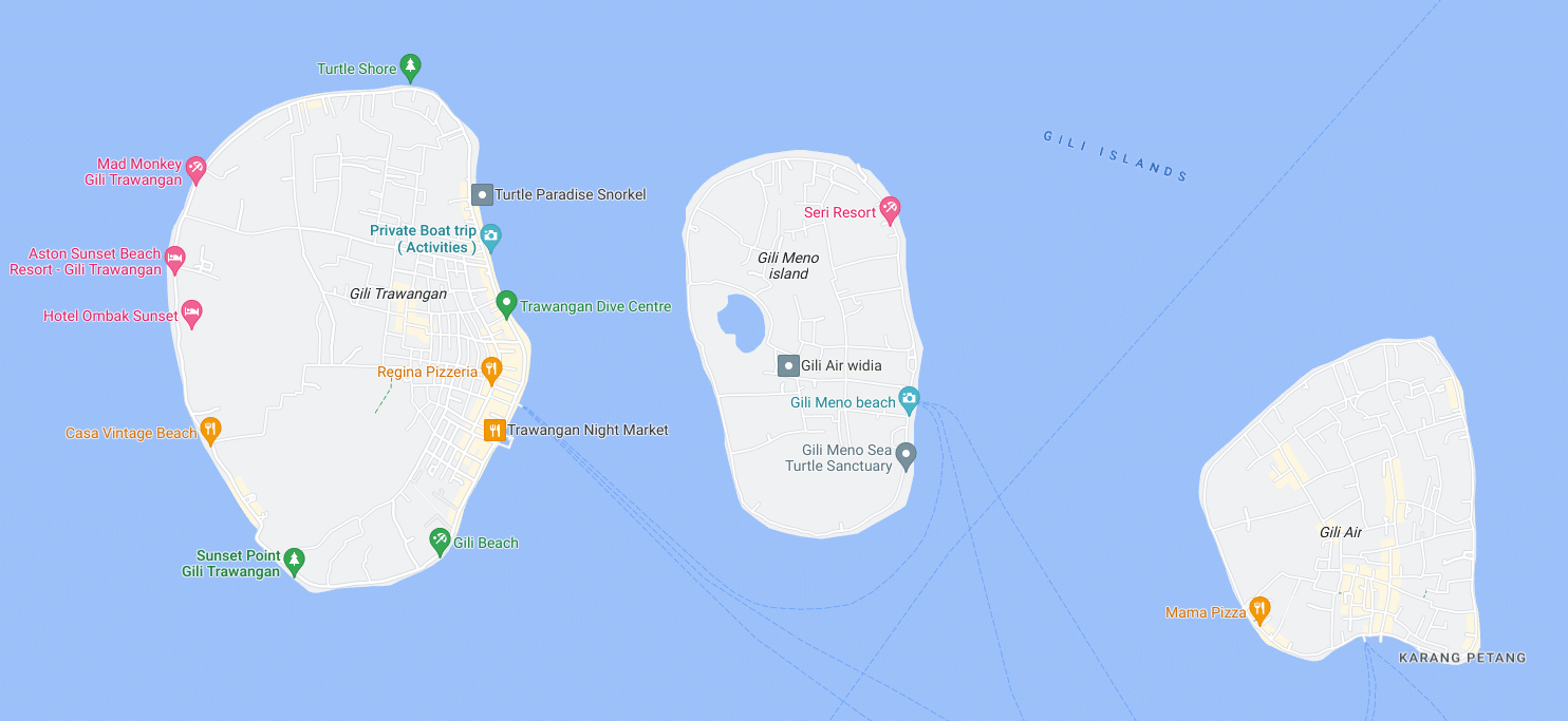 De Gili eilanden op Google Maps