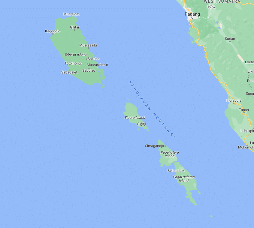 De Mentawai eilanden op Google Maps
