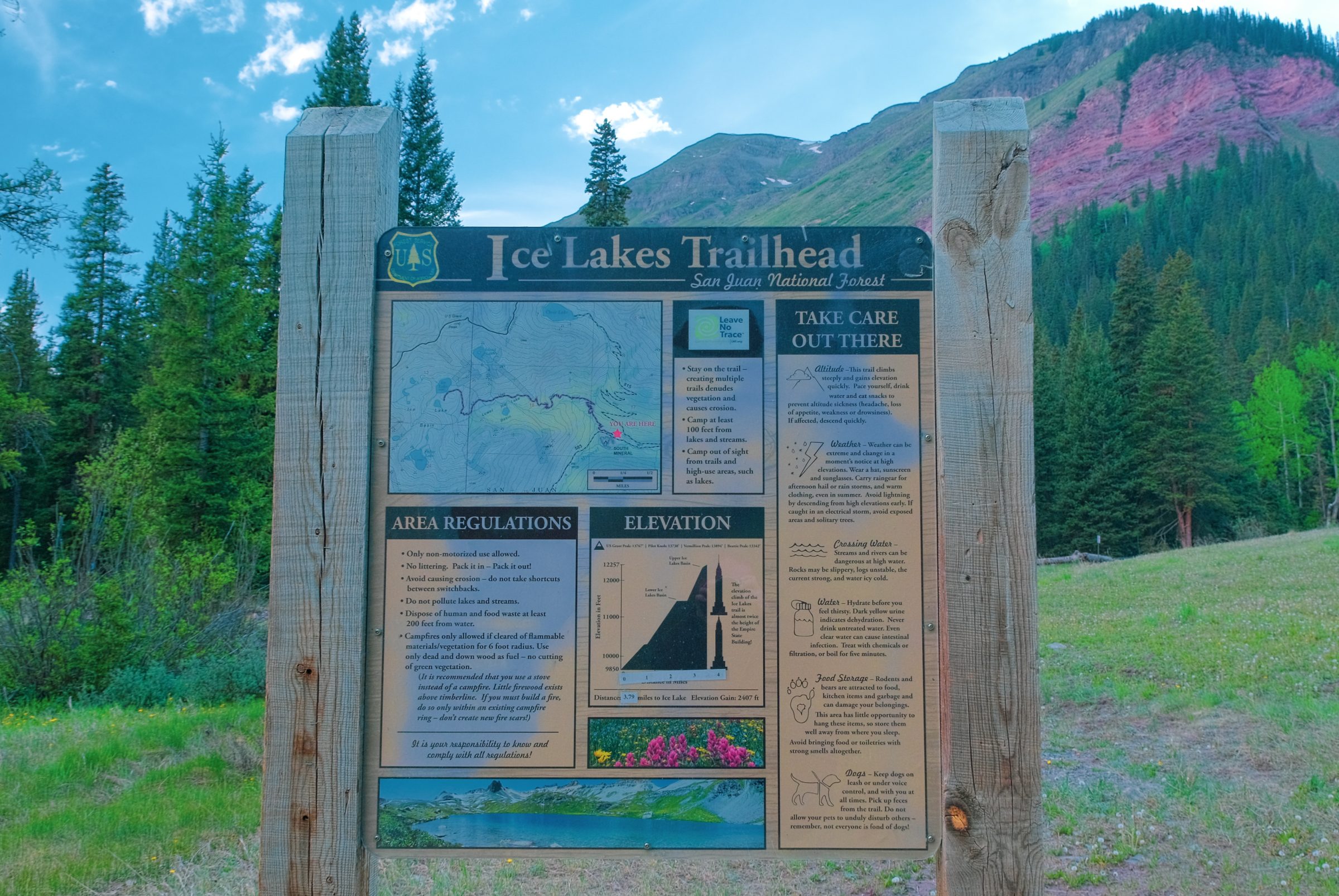 Het informatiebord van de Ice Lakes Trailhead | Silverton Colorado