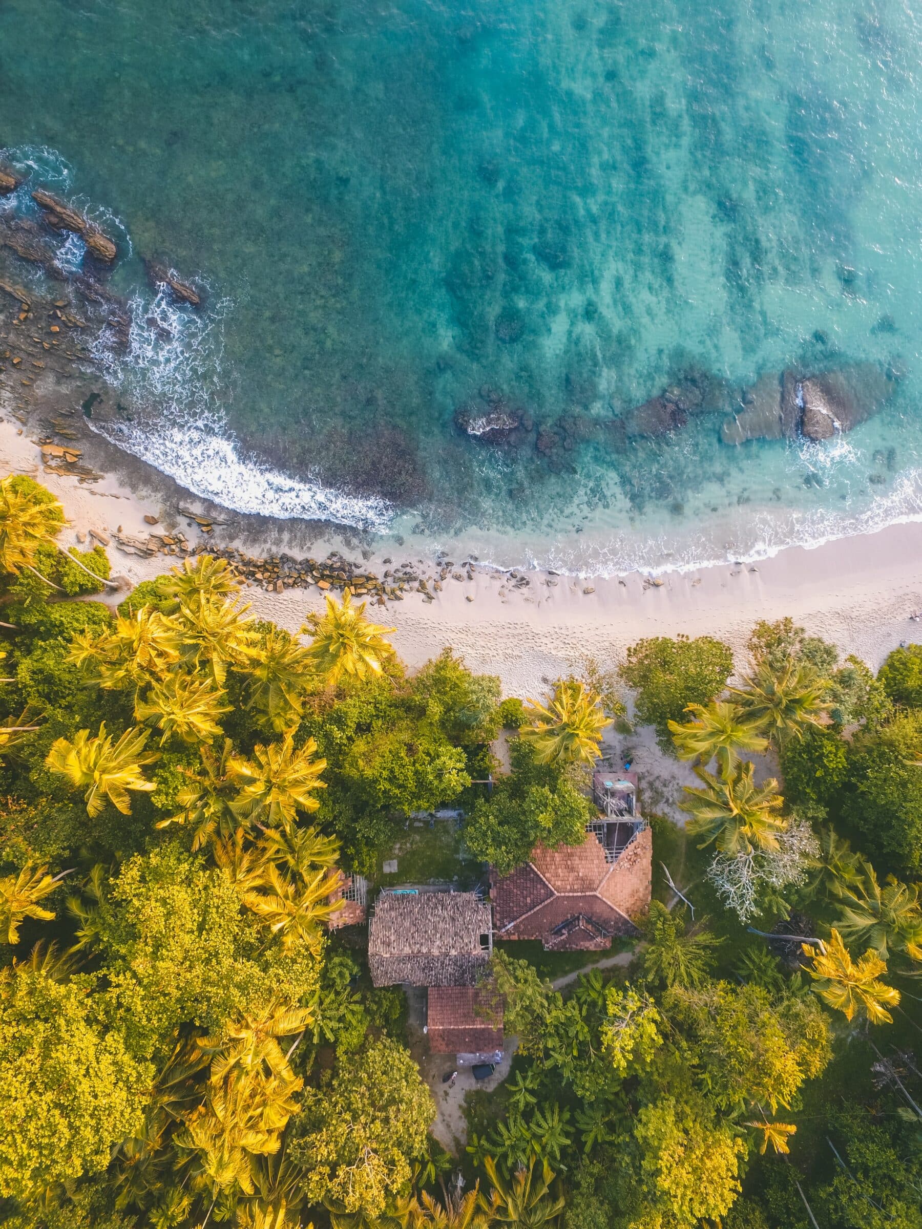 Begroot driester-hotel op die strand in Sri Lanka