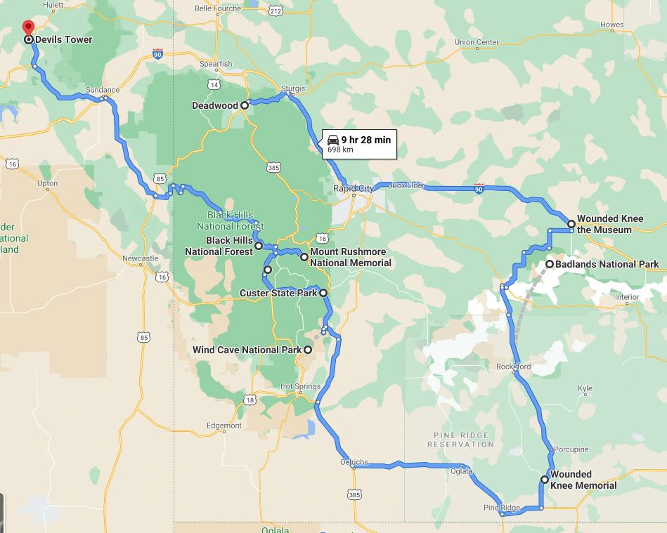 Wspomniane zabytki w Południowej Dakocie roadtrip