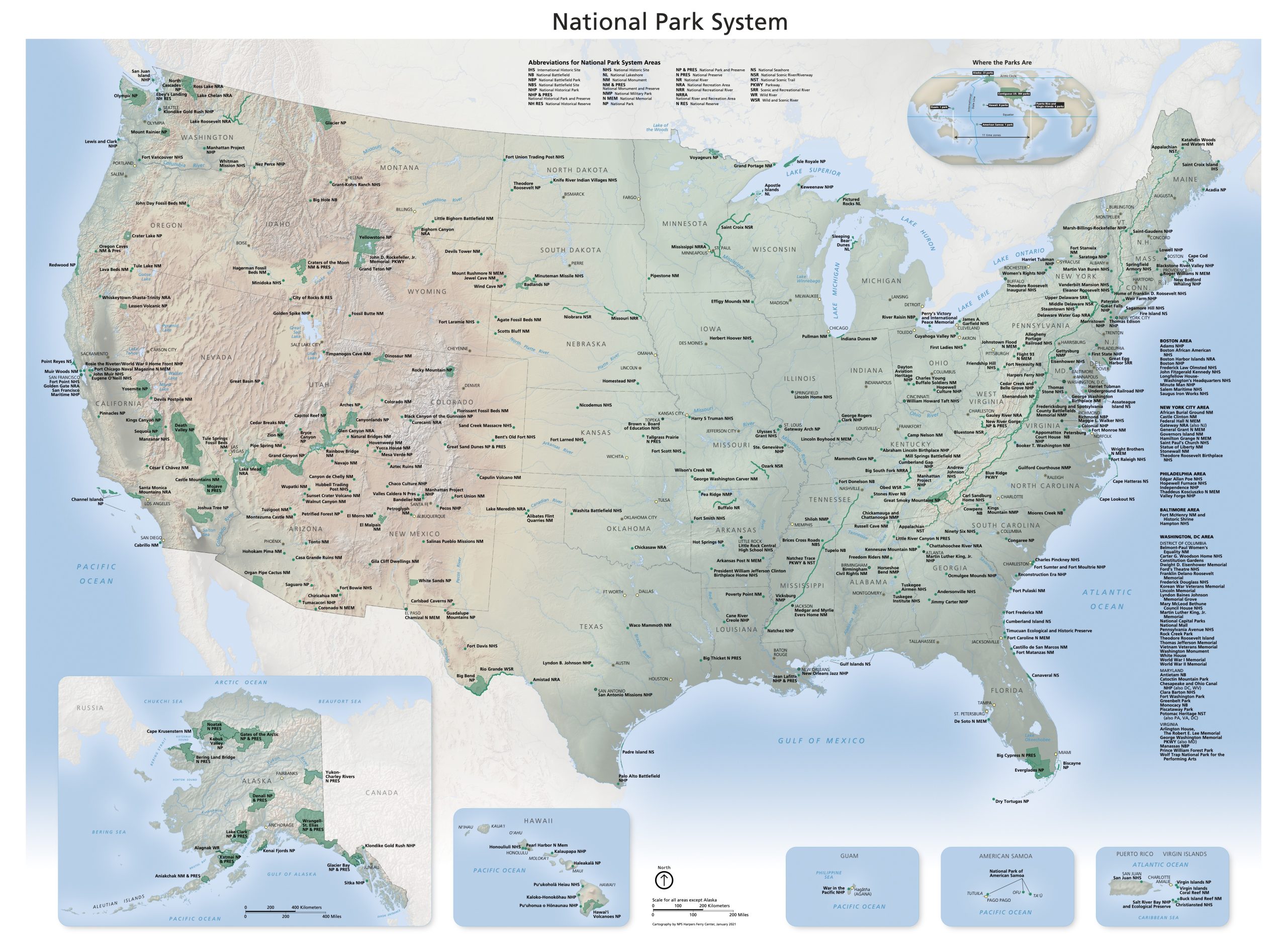 NPS national parks map scaled | Nationale Parken in de Verenigde Staten | Wereldreizigers.nl