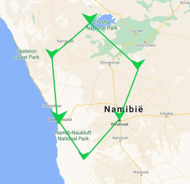 Itinerario 1: 2 settimane roadtrip / Itinerario di viaggio attraverso la Namibia