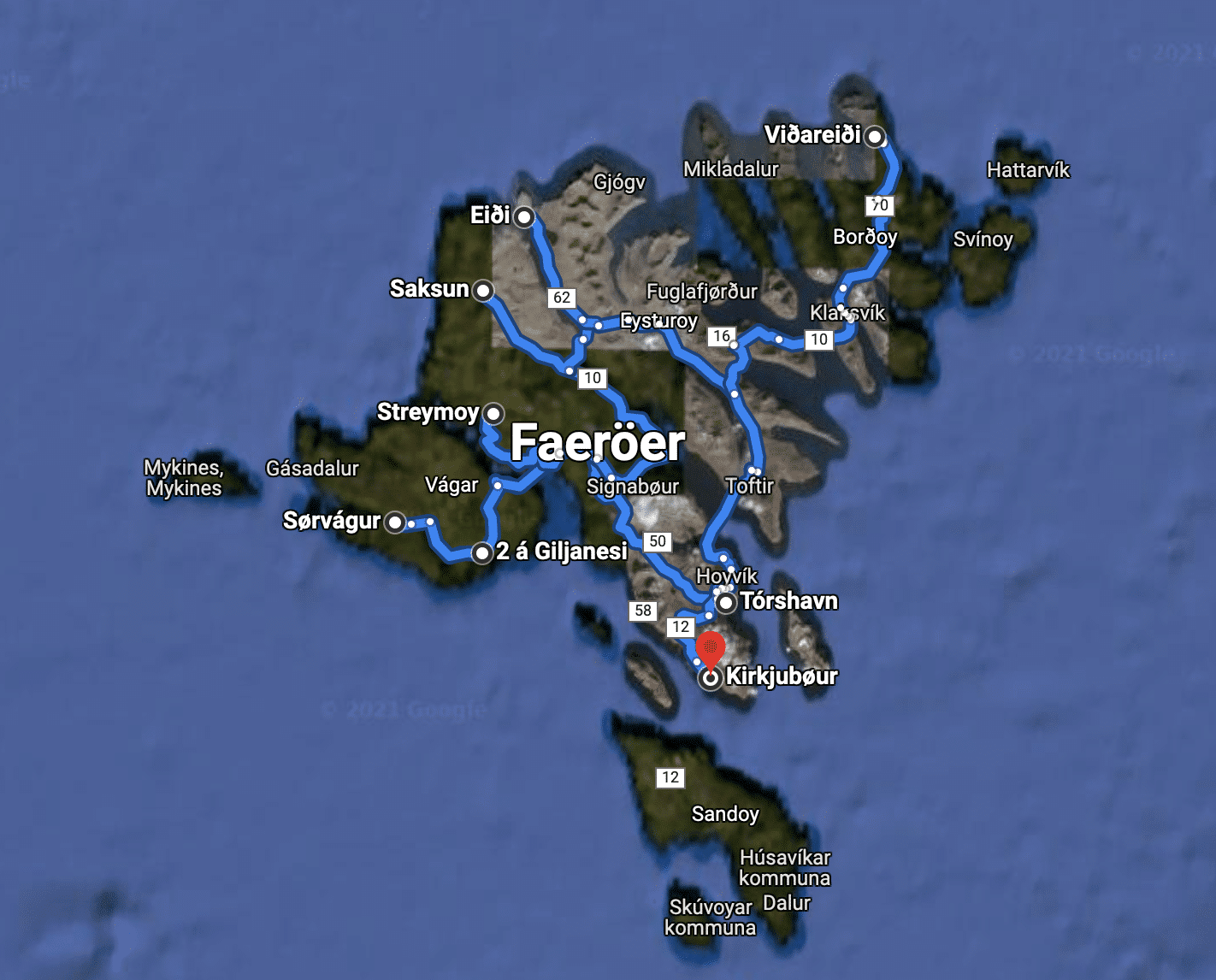 De Faeröer eilanden op Google Maps - ongeveer zo groot als de provincie Utrecht