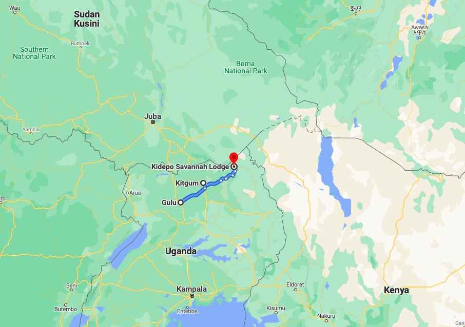 De route van deel 6 op Google Maps (in Swahili)