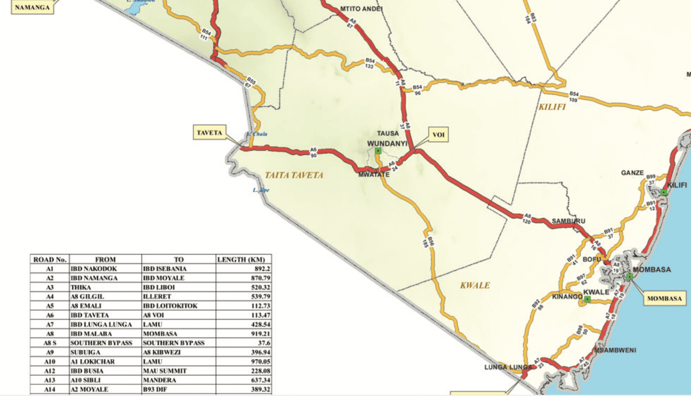 De wegenkaart van Kenha, de Keniaanse ANWB