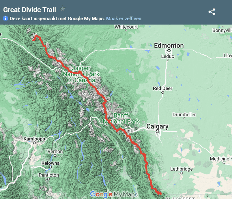 A Great Divide Trail no mapa