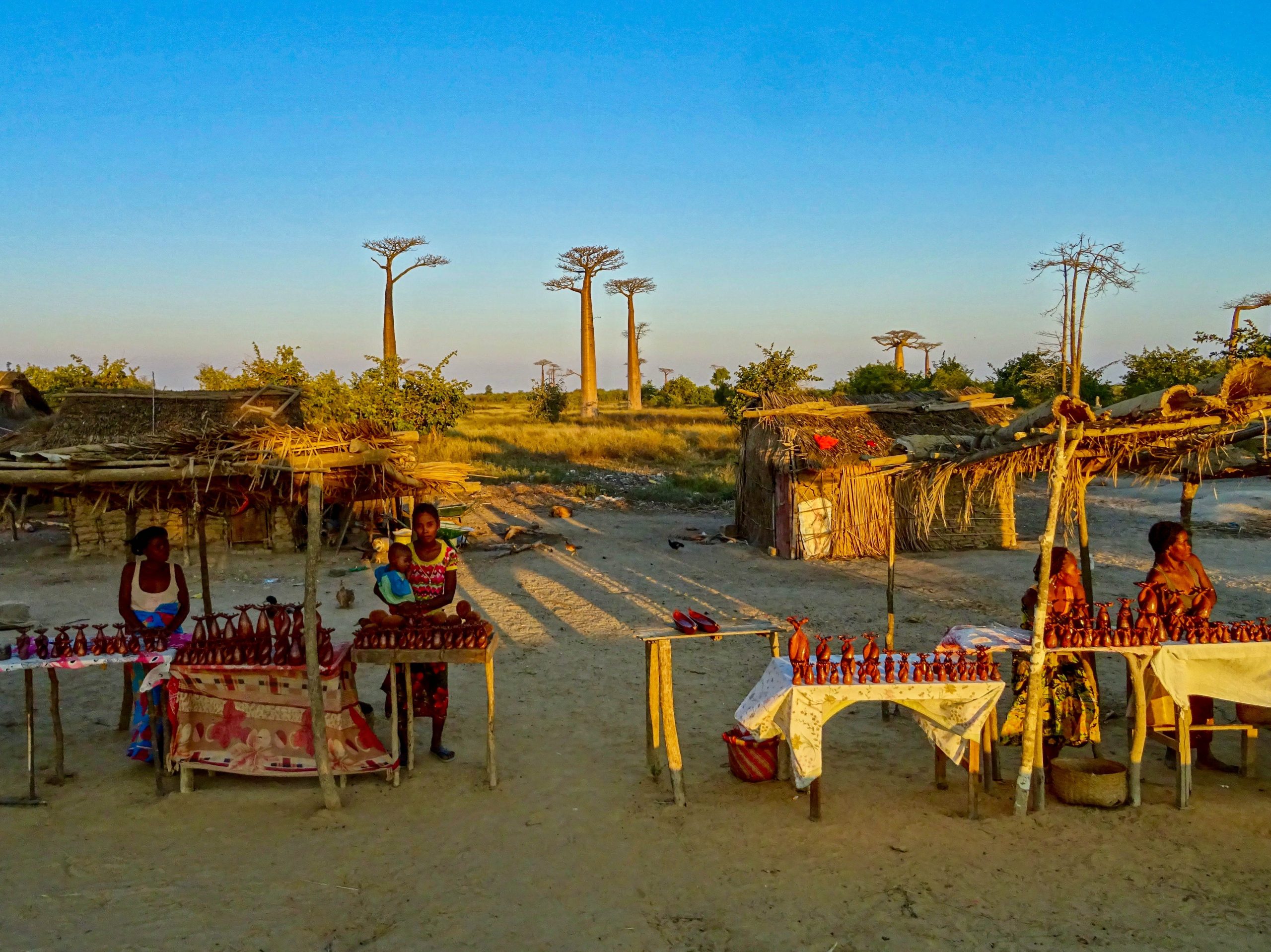 Souvenirverkoopsters aan de Baobab laan Morondava
