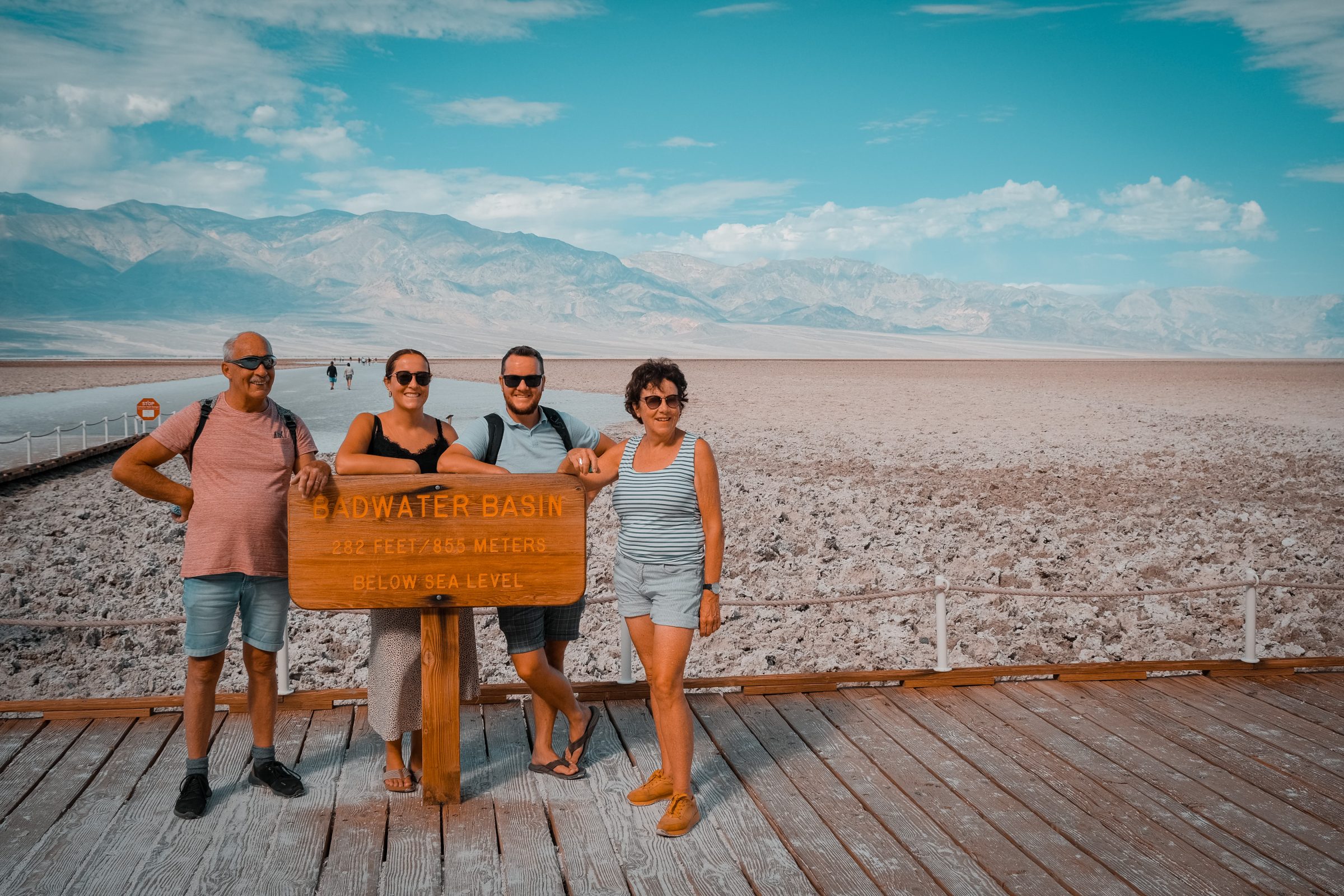Chris and Malou (center) with Malou's parents at Badwater Basin
