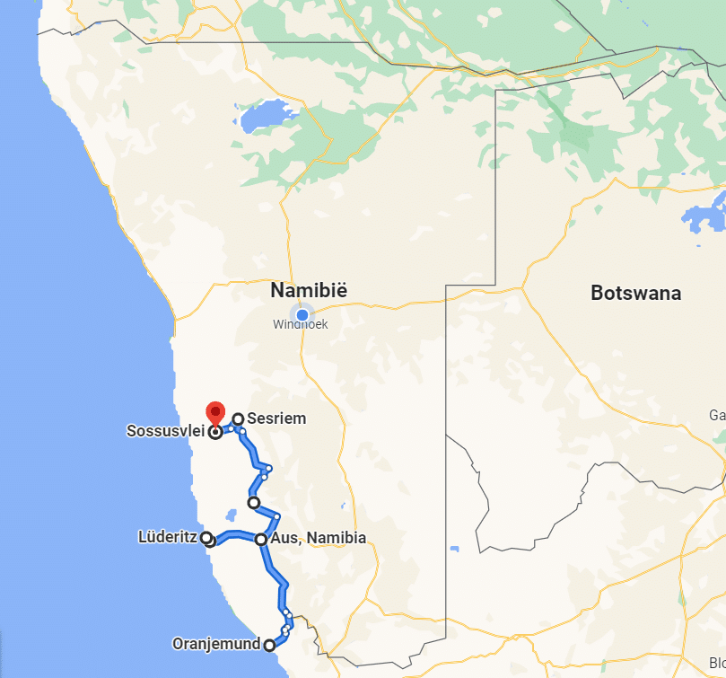 Overzicht roadtrip / reisroute Namibië deel 2