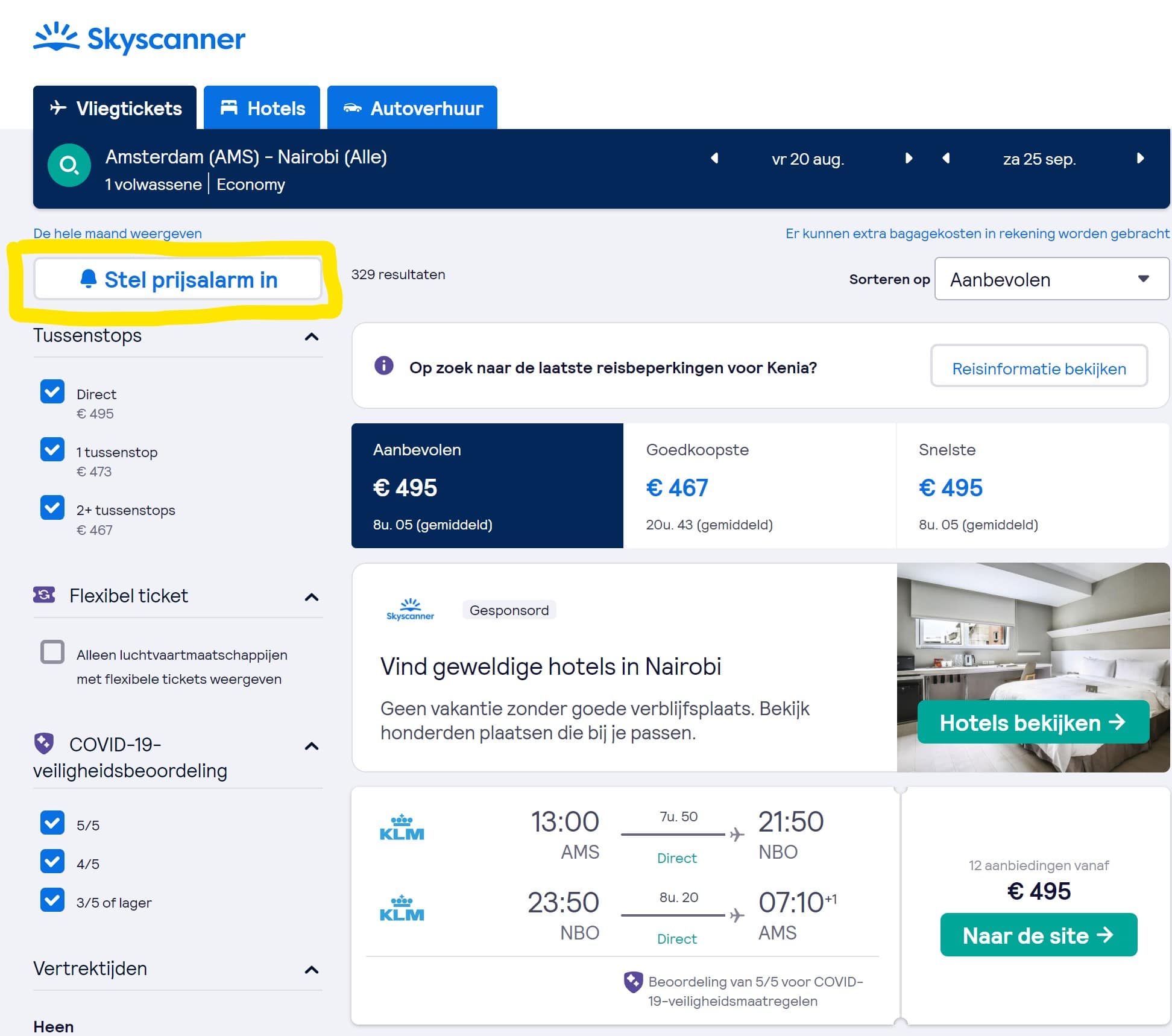 prijsalarm instellen skyscanner | skyscanner | Wereldreizigers.nl